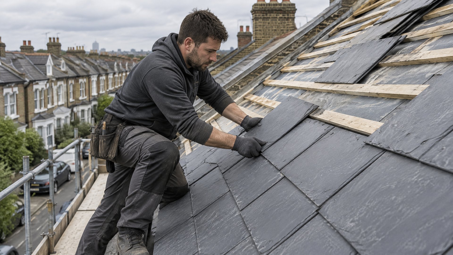 Roof work on a terraced house